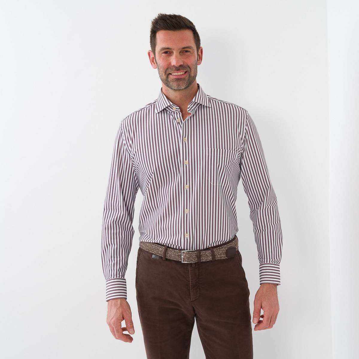 Chemise performance ligné marron écru