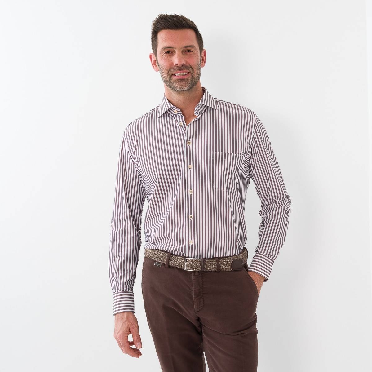 Chemise performance ligné marron écru