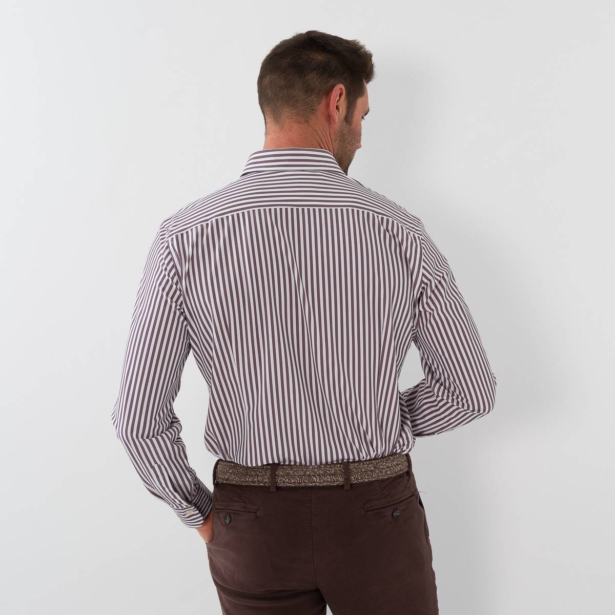 Chemise performance ligné marron écru