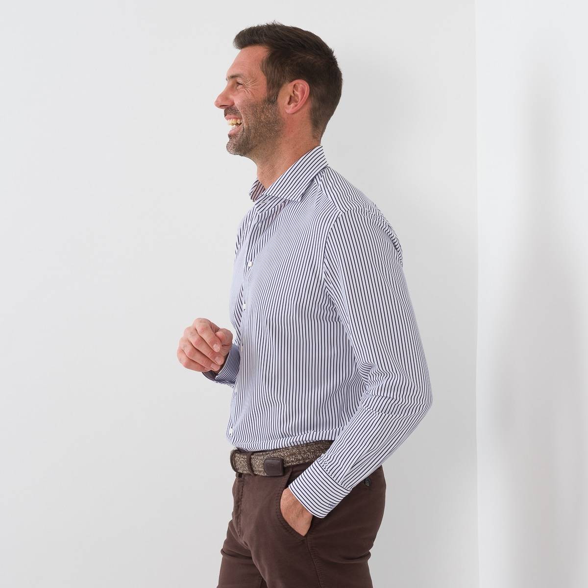 Chemise perfomance chevron ligné blanc marine