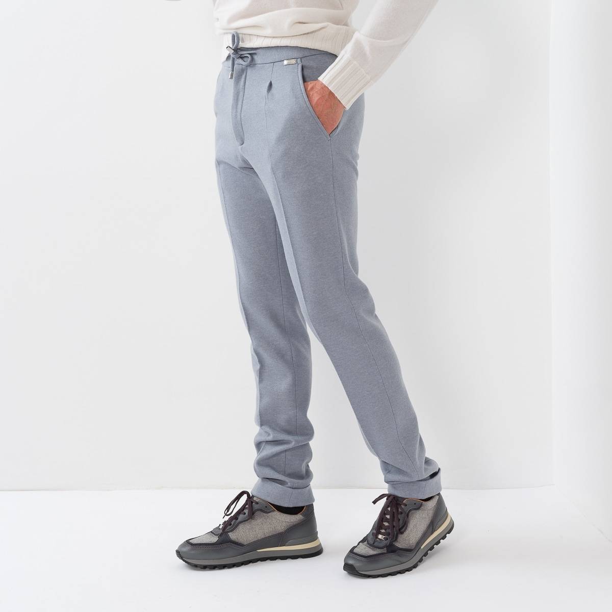 Pantalon cashemere pince denim glacier