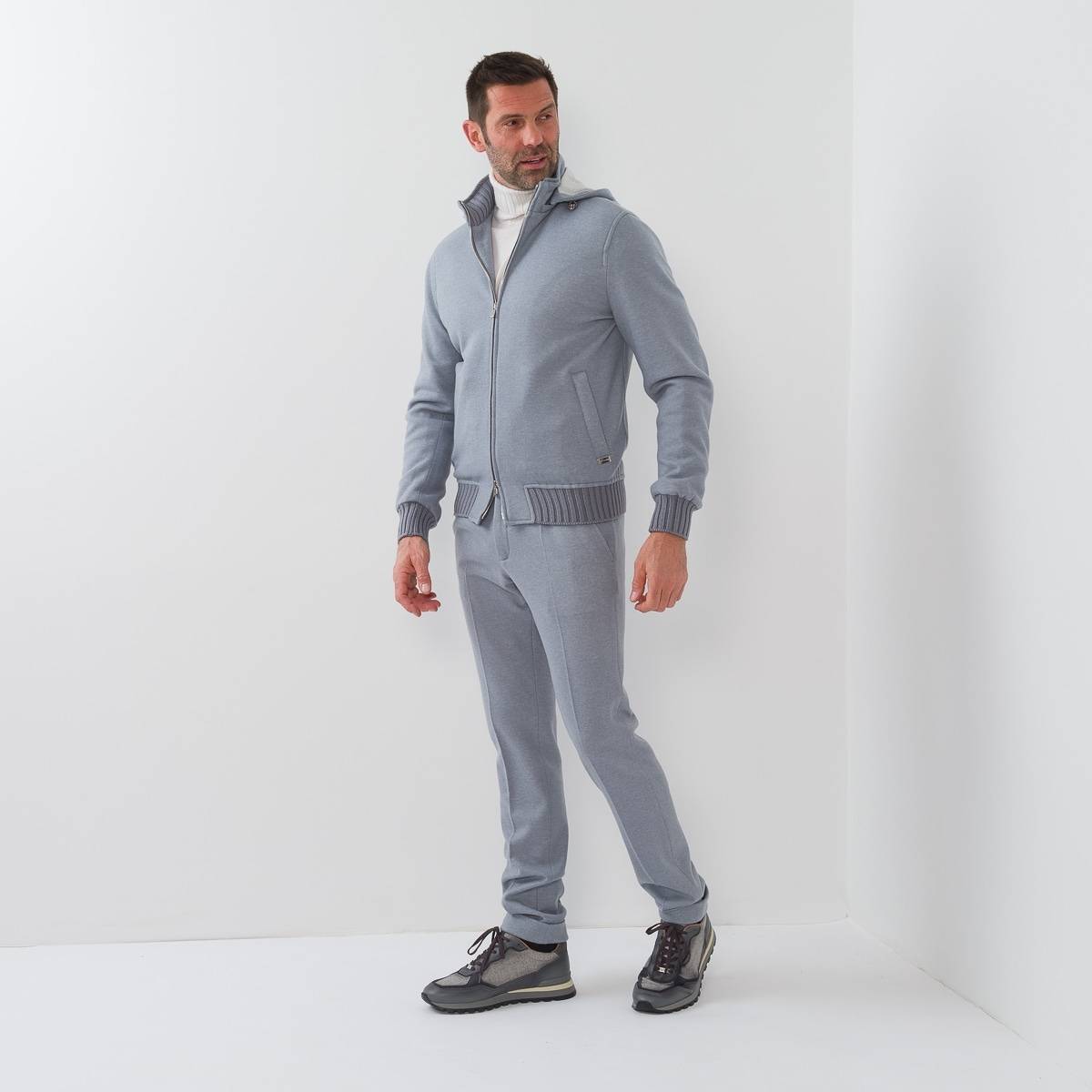 Pantalon cashemere pince denim glacier