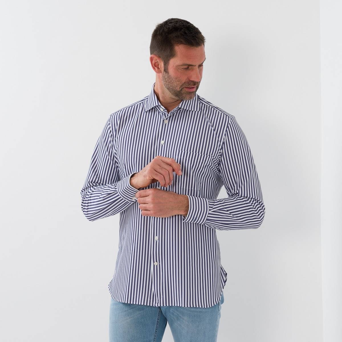 Chemise performance ligné marine écru
