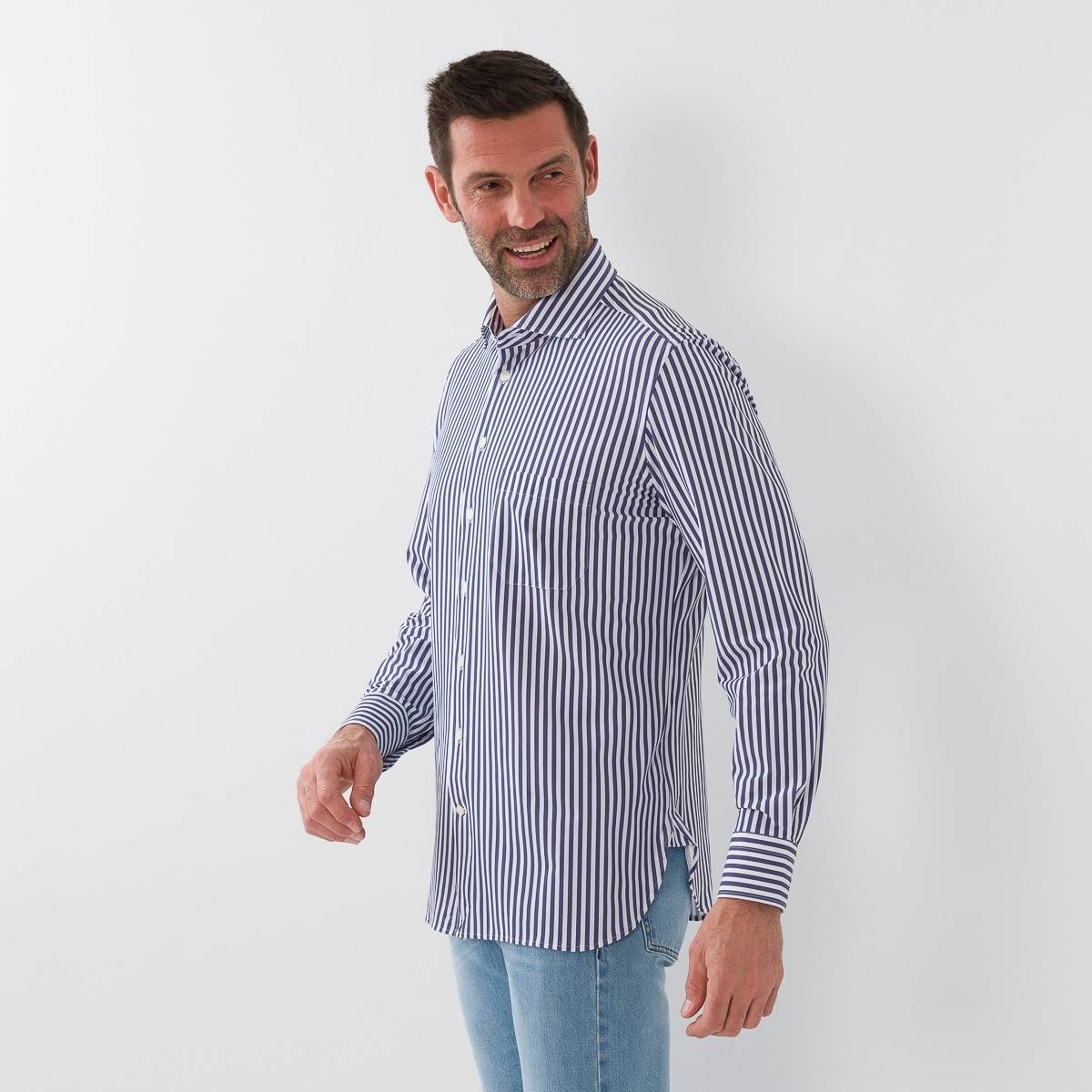 Chemise performance ligné marine écru