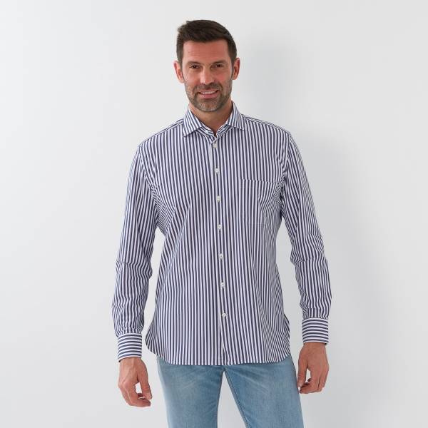 Chemise performance ligné marine écru