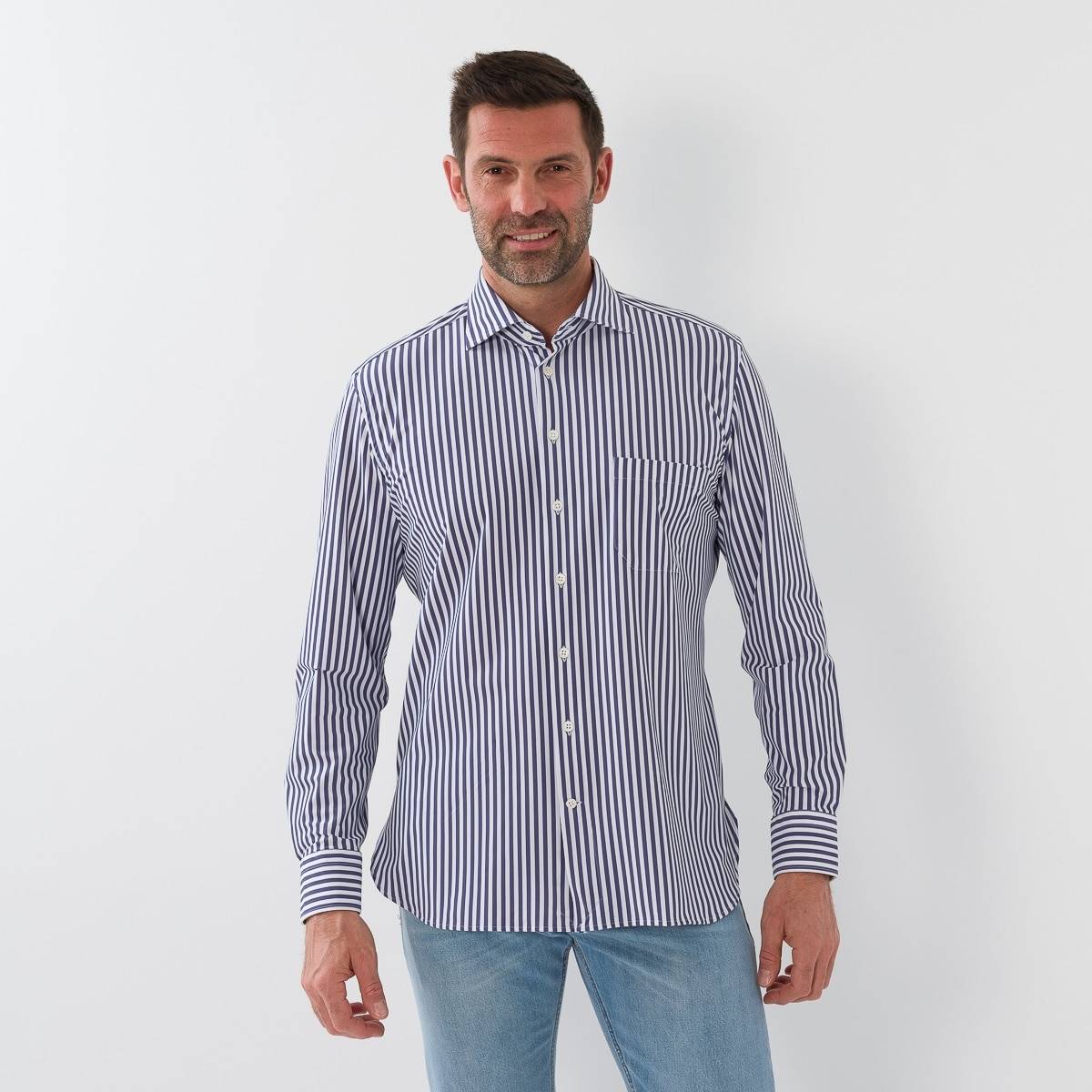 Chemise performance ligné marine écru