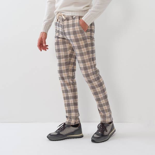 Pantalon en velours prince de gall beige marine marron