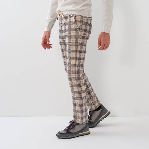 Pantalon en velours prince de gall beige marine marron