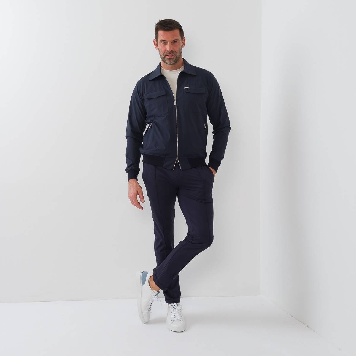 Blouson poches sahrienne en polyamide marine