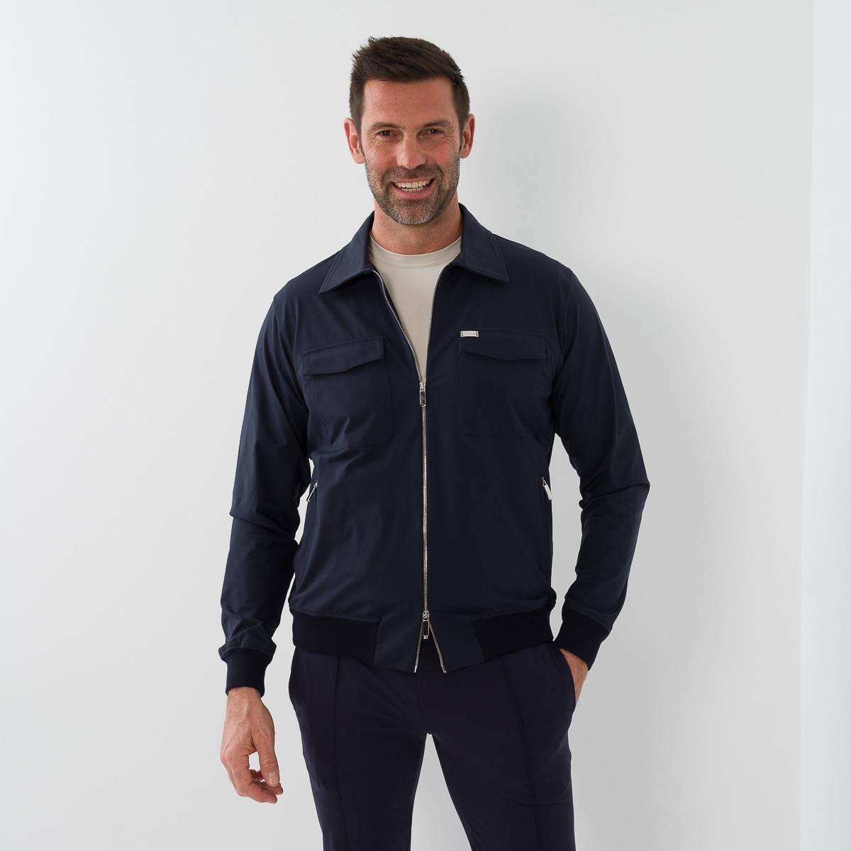 Blouson poches sahrienne en polyamide marine