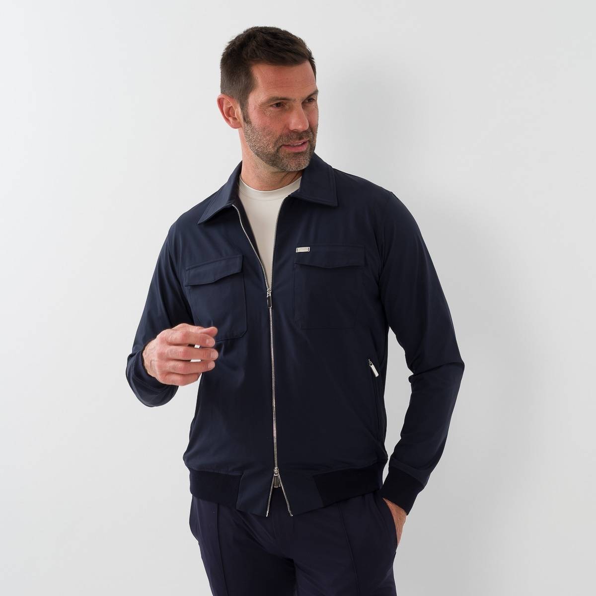 Blouson poches sahrienne en polyamide marine