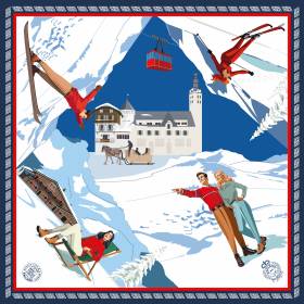 Foulard en soie "100ans AA" blanc bleu rouge