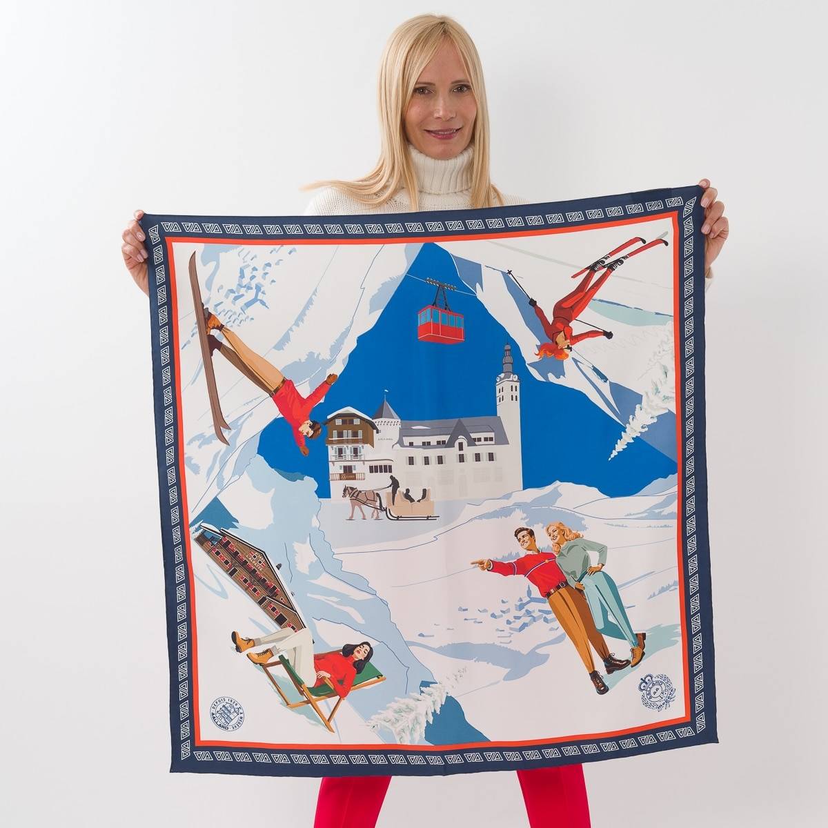 Foulard en soie "100ans AA" blanc bleu rouge