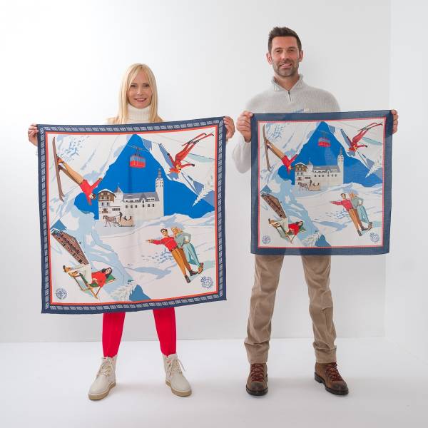 Foulard en soie "100ans AA" blanc bleu rouge