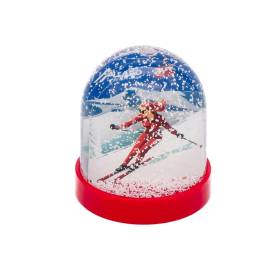 Boule à neige skieuse fuseau rouge