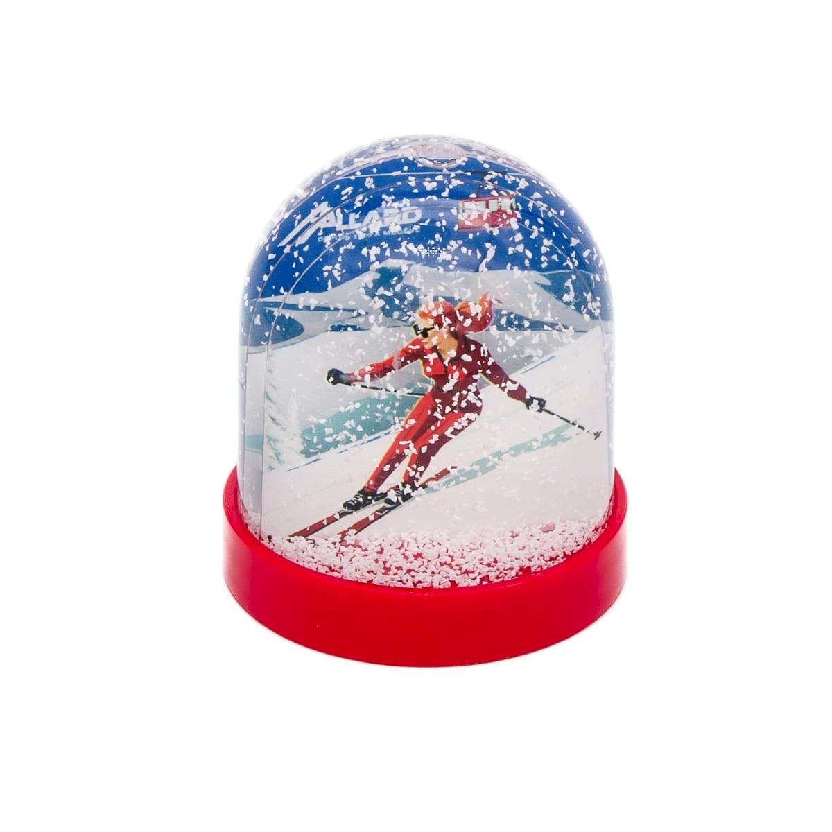 Boule à neige skieuse fuseau rouge