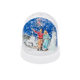 Boule à neige couple sur la place blanc
