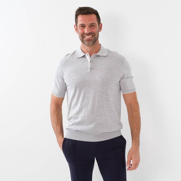 Polo en soie et coton light grey