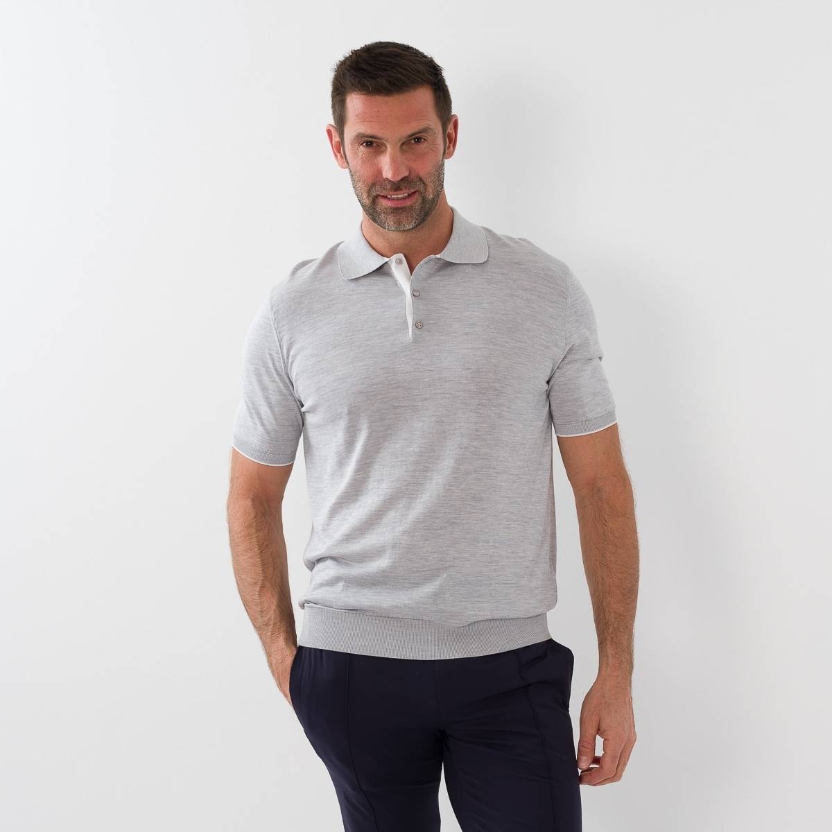 Polo en soie et coton light grey