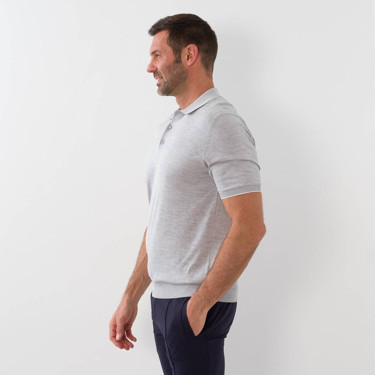 Polo en soie et coton light grey