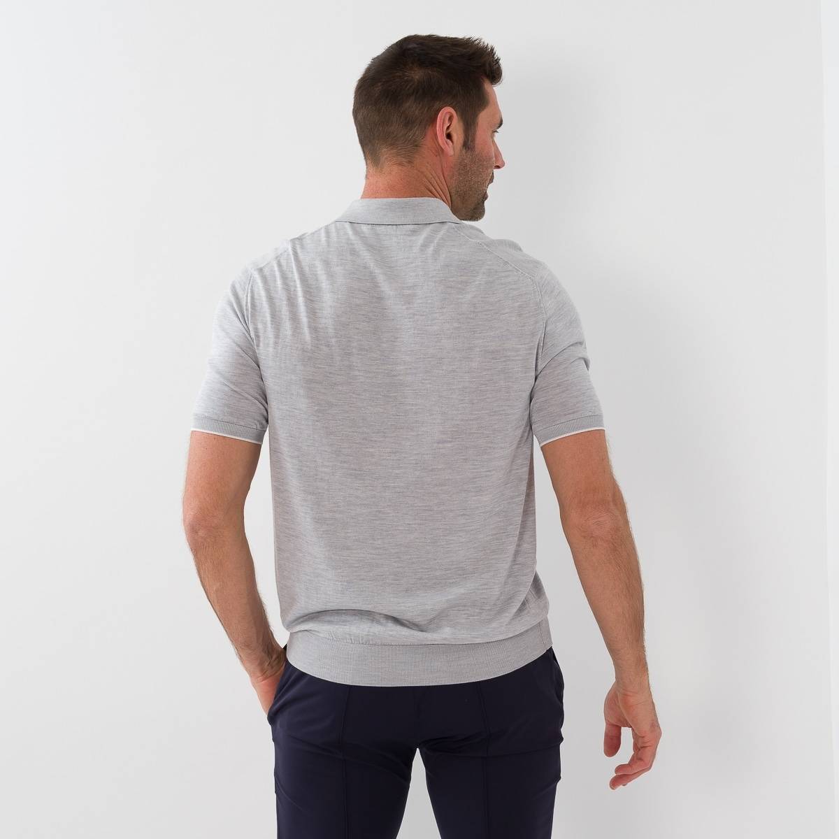 Polo en soie et coton light grey