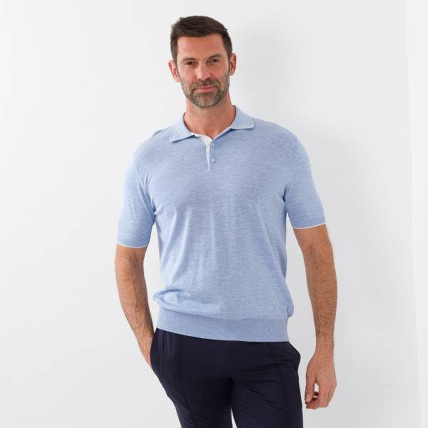 Polo en soie et coton ciel