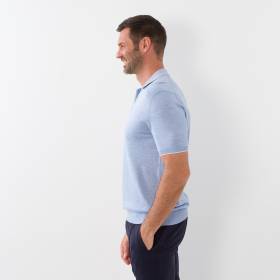 Polo en soie et coton ciel
