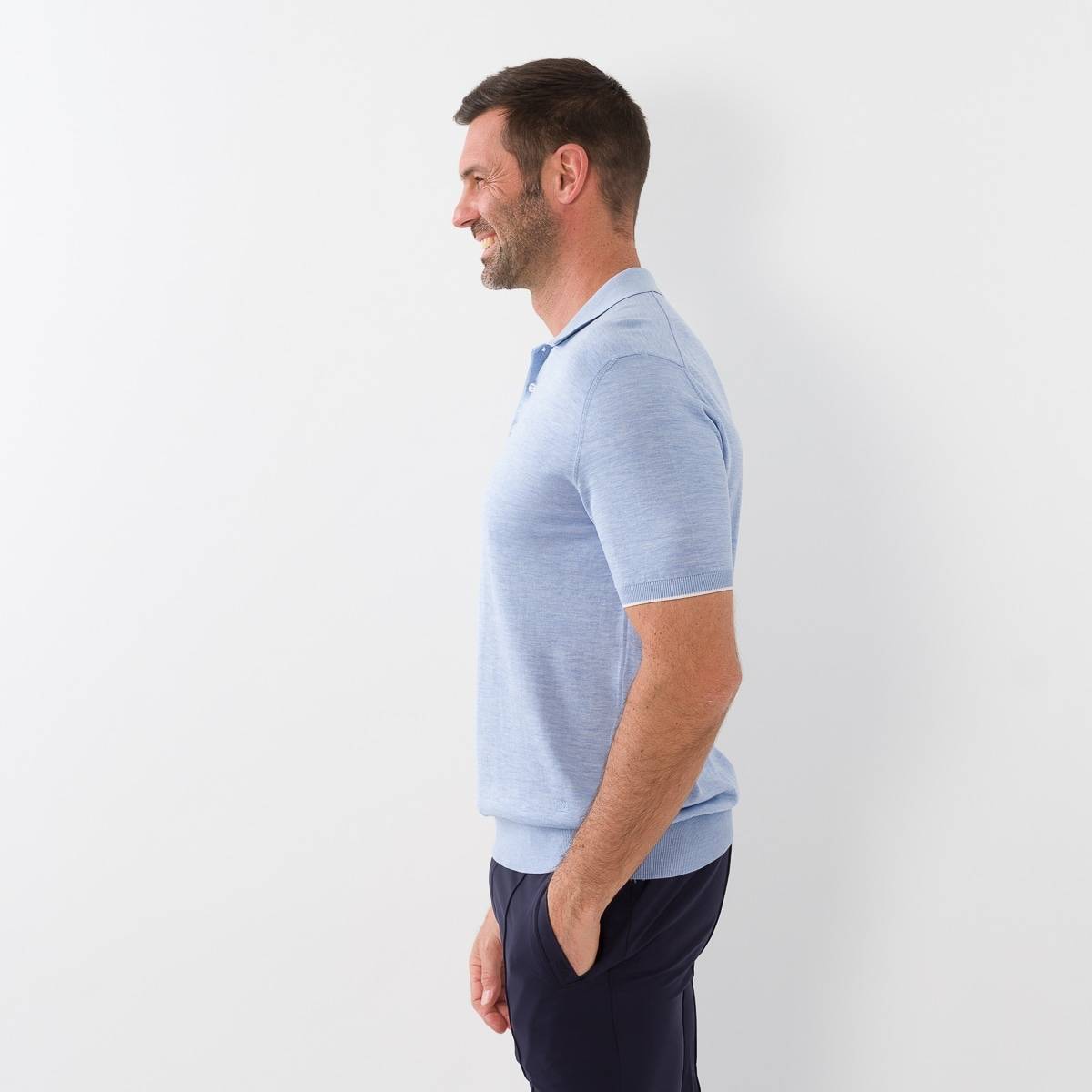 Polo en soie et coton ciel