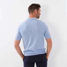 Polo en soie et coton ciel