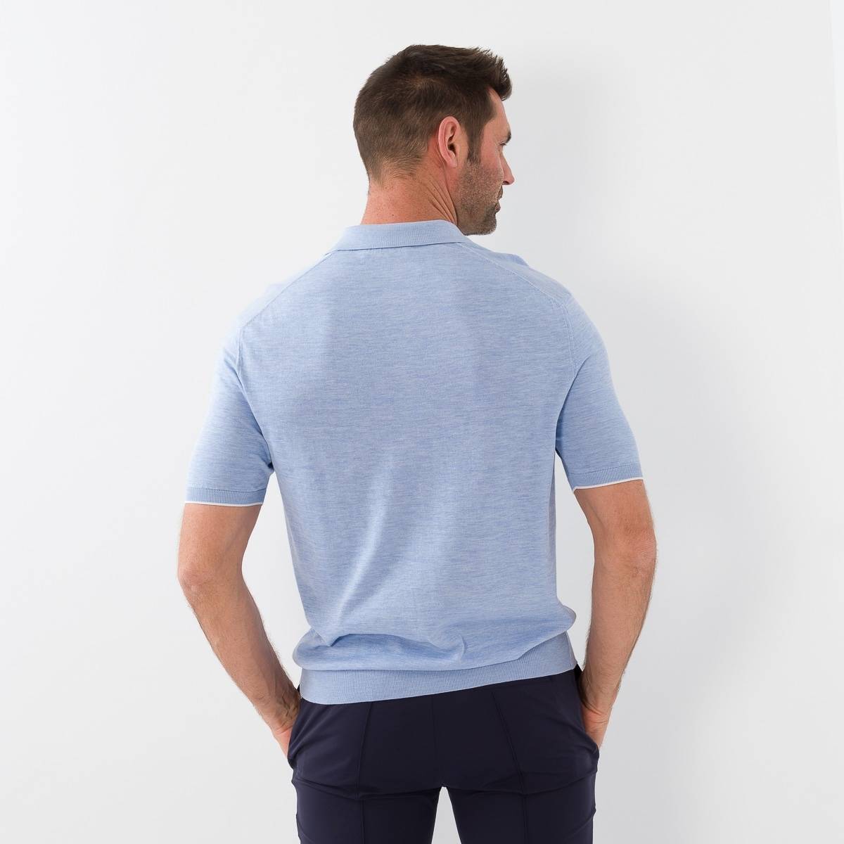 Polo en soie et coton ciel