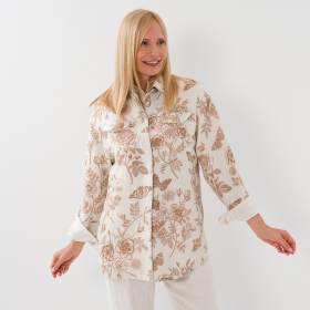Surchemise en lin col bimatière beige