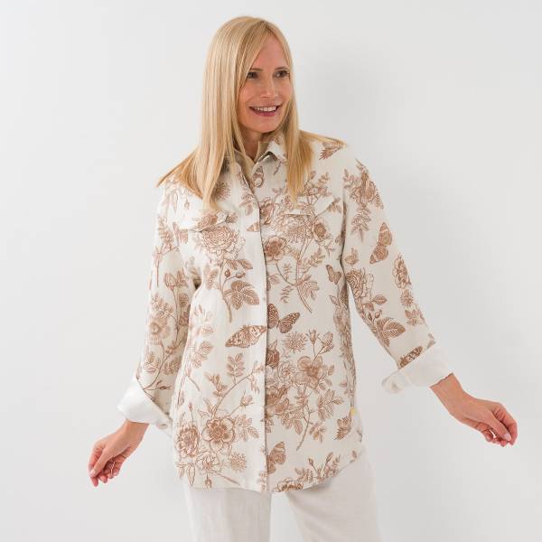 Surchemise en lin col bimatière beige