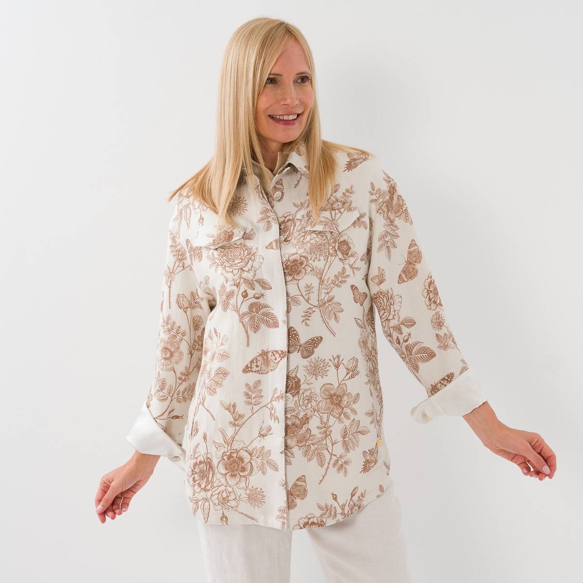 Surchemise en lin col bimatière beige