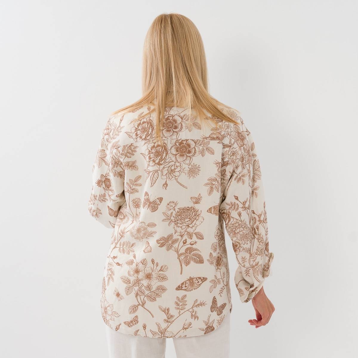 Surchemise en lin col bimatière beige