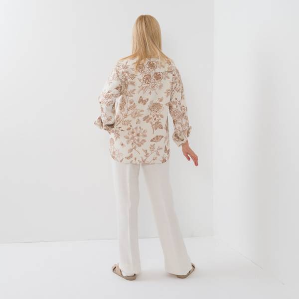Surchemise en lin col bimatière beige