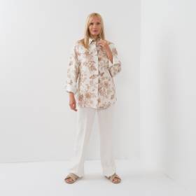 Surchemise en lin col bimatière beige