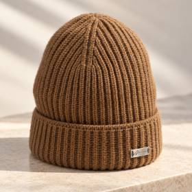 Bonnet en cahsmere maille fine camel