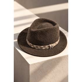 Chapeau bi matiere revers carreaux marron