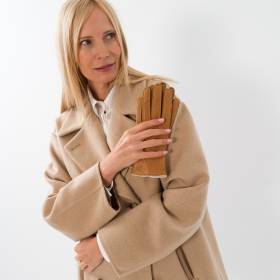 Gants en cerf et cashmere femme noisette écru naturel
