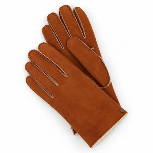 Gants femme peau lainée mouton cognac naturel .