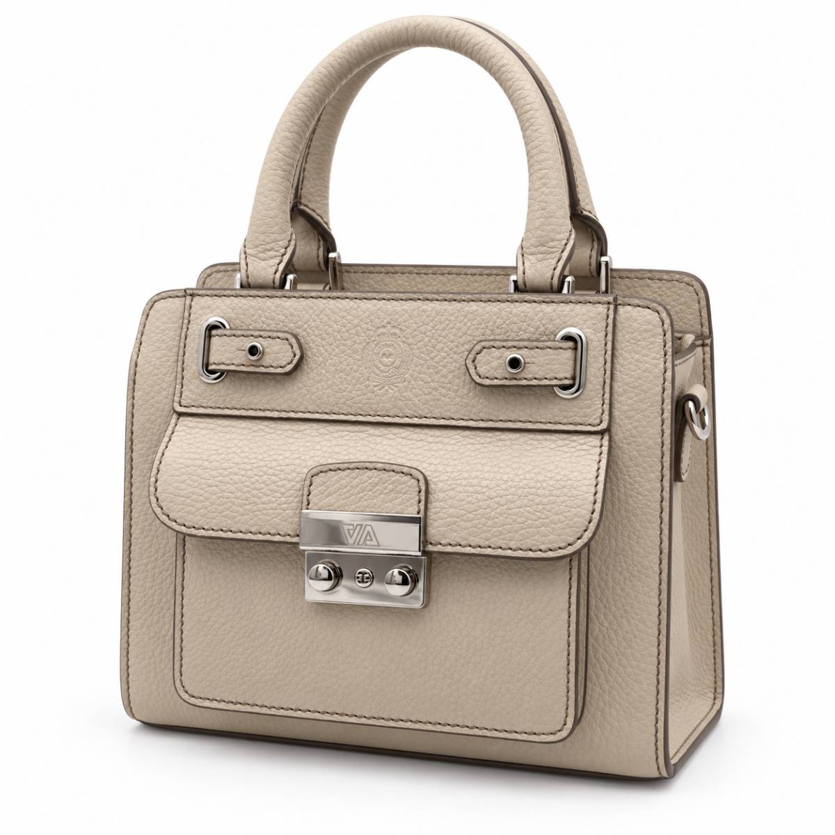 Sac mini cubo en cuir beige taupe .