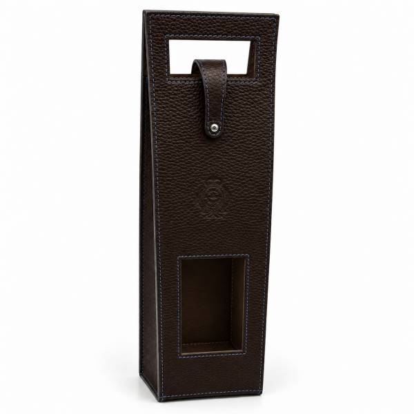 Porte Bouteille en cuir ebène navy brun
