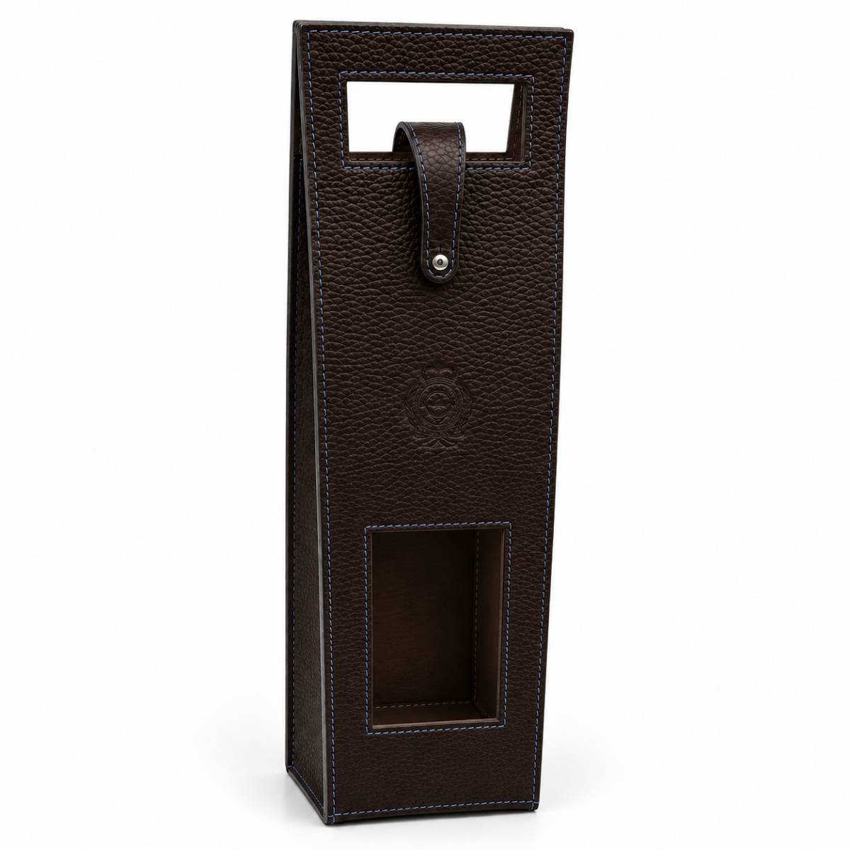Porte Bouteille en cuir ebène navy brun