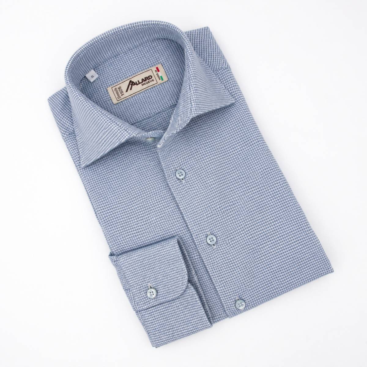 Chemise en coton cashmere pied de puce écru ciel