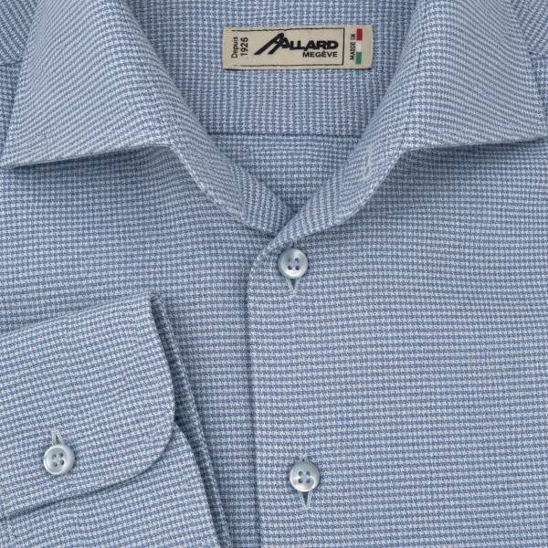 Chemise en coton cashmere pied de puce écru ciel