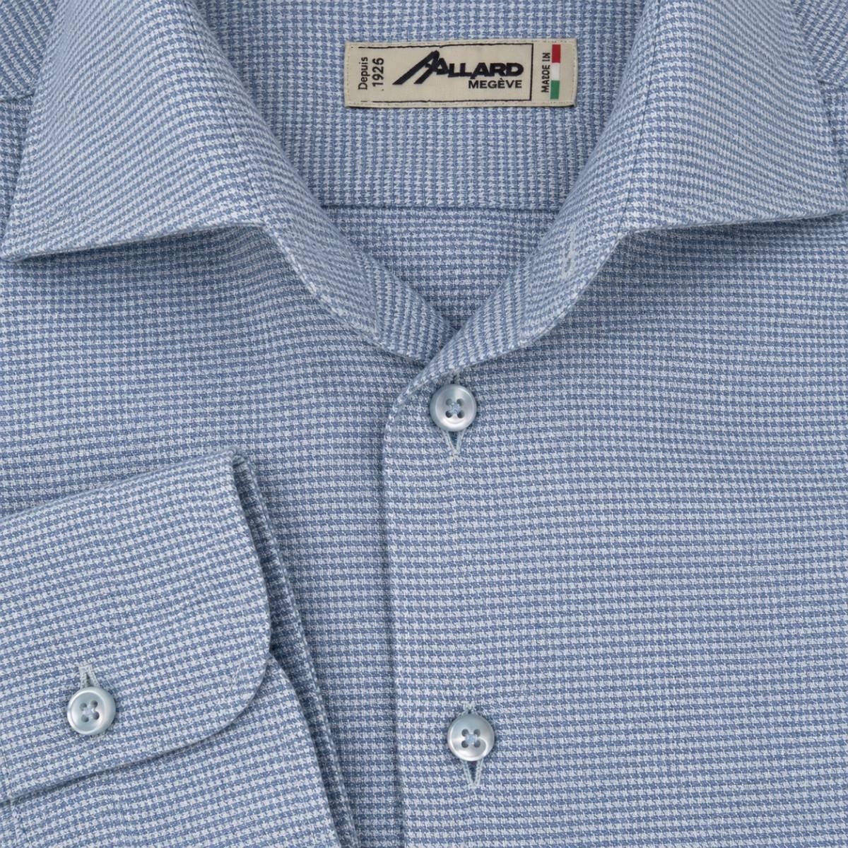 Chemise en coton cashmere pied de puce écru ciel