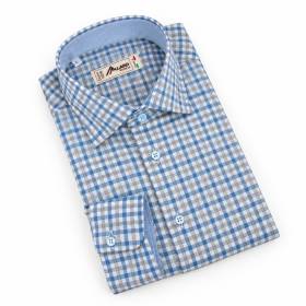 Chemise en coton petit carreaux écru ciel gris perle