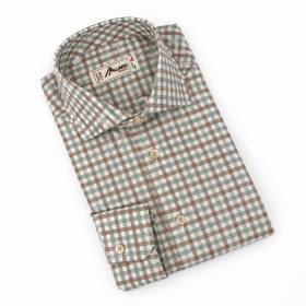 Chemise en coton petit carreaux écru vert marron