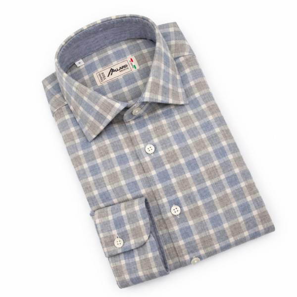 Chemise en coton motif carreaux écru ciel graphite
