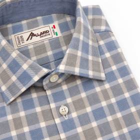 Chemise en coton motif carreaux écru ciel graphite